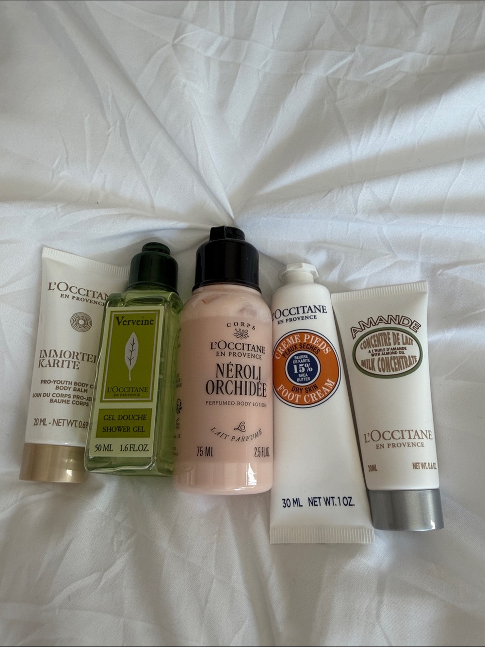L'OCCITANE Travel Skincare Quartet - Green, Pink, White, Cream bundle